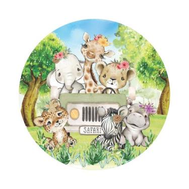 Imagem de Painel De Tecido Redondo Safari Aquarela Baby Animais e Flores 170cm -