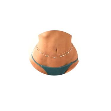 Imagem de Corrente de cintura de barriga, contas de pérolas, correntes de barriga em camadas, boho, banhado a ouro, sexy, corrente de biquíni, joia ajustável para mulheres, 36, Metal não precioso, Turquesa