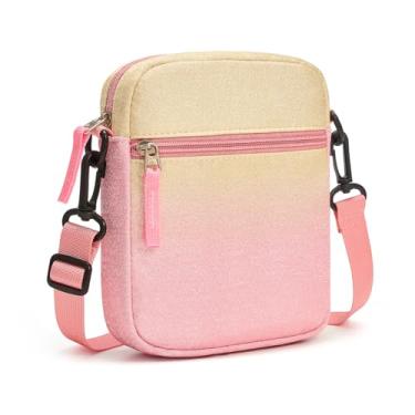Imagem de sveter Bolsa transversal infantil para meninas, bolsas colorblock para crianças de 8 a 10 anos, 10 a 12 anos, Glitter rosa amarelo esparso