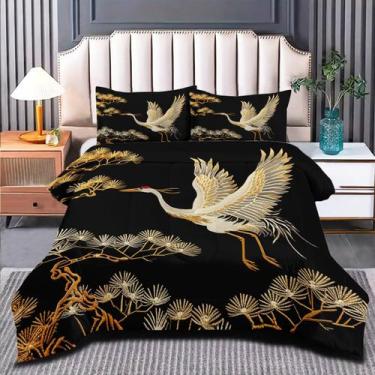 Imagem de Conjunto de edredom Coutuechen Japanese Style Queen Size Preto - CCout
