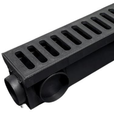 Imagem de Ralo Linear 50cm Guvi Com Caixa Coletora Saídas Lateral Baixa Com grelha Super Resistente (Preto)