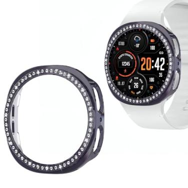 Imagem de Wugongyan Compatível com Samsung Galaxy Watch 8 40 mm Capa protetora Bling Single Row Crystal Diamonds Hard PC Capa protetora de borda para Galaxy Watch 8 acessórios (cinza escuro, 40 mm)