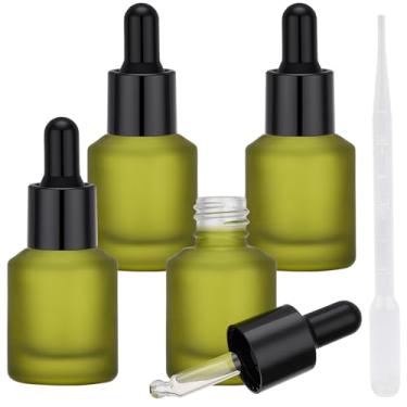 Imagem de Segbeauty Frascos conta-gotas de vidro fosco de 14,2 g para óleos, frasco conta-gotas de olho de 15 ml recarregável, 4 garrafas de óleo essencial verdes vazias, recipientes de viagem de líquido para