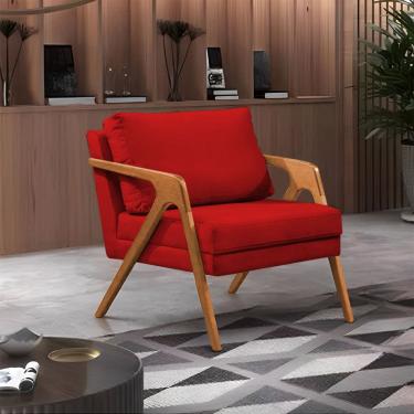 Imagem de Poltrona Mona Monique Luxo Base Madeira Maciça Cerejeira Veludo Vermelho