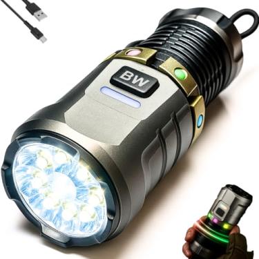 Imagem de Lanterna Tática Recarregável LED Super Potente 8 Leds Alcance 1km IP54 Resistente Agua Bateria 10000mah Spinner 360 Camping Emergência
