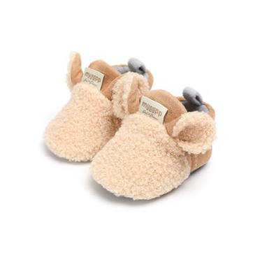 Imagem de Pantufas de pelúcia macias para meninos e meninas com desenho animado para bebês e crianças, Caqui, 0-6 Months Infant