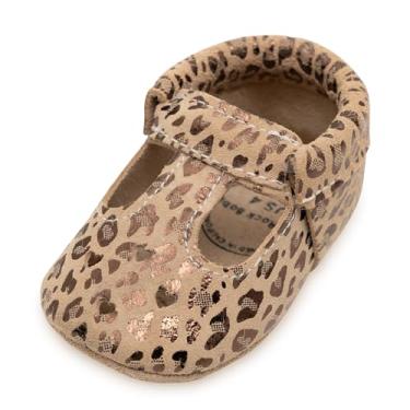 Imagem de Mocassins BirdRock Baby Mary Jane – sapato feminino de couro genuíno com sola macia para recém-nascidos, bebês e crianças, Leopard, 8 Infant