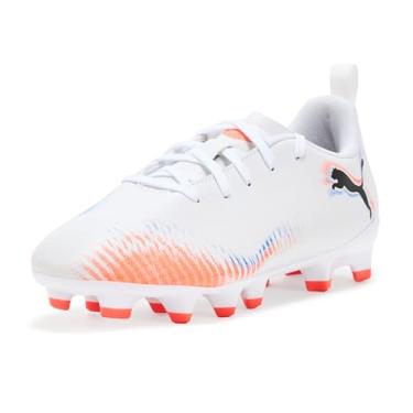 Imagem de PUMA Tênis unissex infantil Future Play Firme, chuteira artificial de futebol, Branco e preto vermelho brilhante Ah25, 20