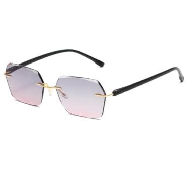Imagem de Óculos de sol da moda com lentes coloridas UV400, sem armação, estilo punk unissex moderno, para mulheres e homens (dourado, cinza e rosa)