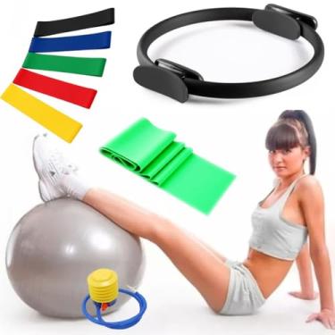 Imagem de Kit Pilates Completo com Bola 55cm, Anel, Faixa Elástica, Mini Bands, Bomba de Ar, Equipamento para Exercícios em Casa - Yoga Ginástica e Fisioterapia, Anti-Estouro Suporta Até 200kg Látex Durável