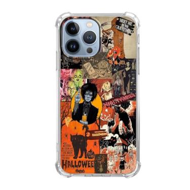 Imagem de Nsyosio Capa de abóbora de Halloween para iPhone 13 Pro Max, elementos de terror caveira bruxa, colagem, capa de telefone de TPU macio na moda, 13h