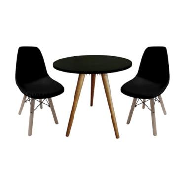 Imagem de Mesa Infantil Redonda 52cm Pe Palito 50cm + Cadeira Eiffel Infantil (Preto, 2 Cadeira)