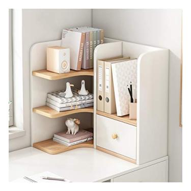 Imagem de Estantes de livros de mesa com 1 gaveta de madeira para bancada de canto materiais de escritório Economize espaço organizador de mesa acessórios rack de exibição estantes e prateleiras de livros 50×30×50cm (cor: lado direito