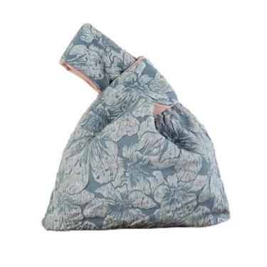 Imagem de 1 pç 3D textura floral bolsa de pulso tecido jacquard luxo sentido feminino bolsa de lona simples, Azul - B