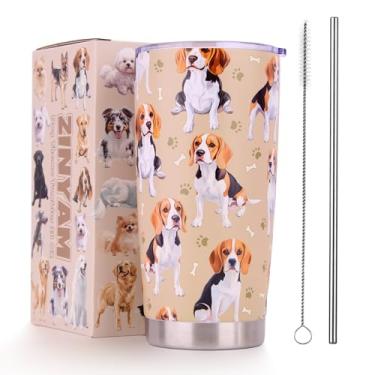 Imagem de ZINYAM Beagle Gifts Tumbler 590 ml - Copo isolado de aço inoxidável com tampa e canudo, presente para amantes de cães para mulheres e homens