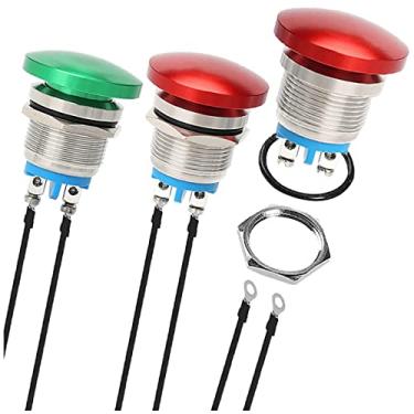 Imagem de MKBKLLJY 3 peças 16 mm vermelho/verde concha de metal interruptor de botão de pressão momentâneo IP65 impermeável 12V 24V 36V DC 110V 250V AC 5A SPST 1NO terminal de parafuso com fios, para carro