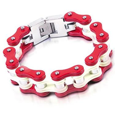 Imagem de Dream Apparel Pulseira masculina de corrente de bicicleta de aço inoxidável para motociclistas, pulseira de motociclista de metal pesado de 9,5 cm de largura, pulseira de corrente de elos de bicicleta