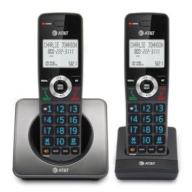 Imagem de AT&T GL2101-2 DECT 6.0 Telefone residencial sem fio com 2 telefones com bloco de chamadas, identificador de chamadas, viva-voz full-duplex, visor retroiluminado branco de 5 cm, teclado iluminado
