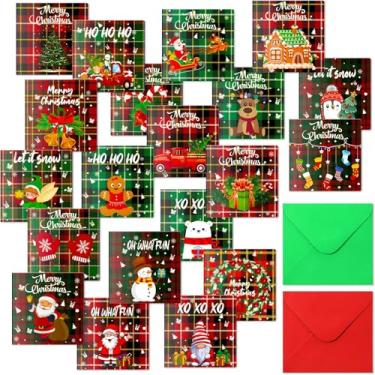 Imagem de Crtiin Conjunto de 300 mini cartões de Natal com envelopes para crianças, pequenos cartões de Natal sortidos com 300 envelopes (xadrez)