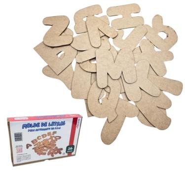 Imagem de Molde de Letras Irregulares em MDF, Alfabeto Jumbo para Apliques em EVA - Estilo Artesanal - Material Didático com Caixa de Papelão