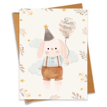 Imagem de Hello Little One Cute Bunny Cartão de chá de bebê presente de gravidez para mãe grávida pai recém-nascido parabéns novos pais - Tamanho 16 x 12 cm em branco dentro com envelope Kraft