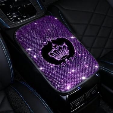 Imagem de MINGZAIQIPEI Almofada de console central automotiva brilhante com strass brilhante, almofada macia para apoio de braço, adequada para SUV, caminhão e protetores de apoio de braço automotivos (roxo)