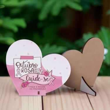 Imagem de Kit 15 Lembrancinhas MDF Coração Outubro Rosa Campanha de Conscientiza