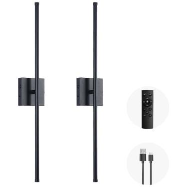 Imagem de Conjunto de Luminária de Parede Sem Fio com Rotação de 360°, Controle Remoto e Bateria Recarregável via USB 110V, Morpholife 0117B, Preta