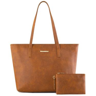 Imagem de Bolsa de Ombro Feminina em Couro Sintético com Carteira, Montana, Marrom Nude