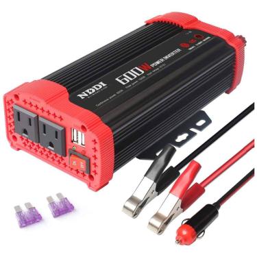 Imagem de Inversor de Potência 600W 12V Para AC 2 Tomadas, USB, 110v, NDDI, Vermelho