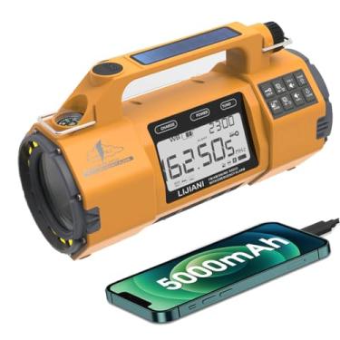 Imagem de Rádio meteorológico de emergência FM/AM/SW, grande lanterna/alto-falante, tipo C, despertador com temporizador de sono, carga de manivela solar, bateria substituível de 5000 mAh, carregador de celular