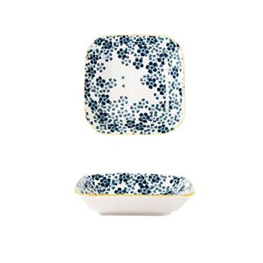 Imagem de Prato de serviço prato quadrado de café da manhã, prato de salada de sobremesa sob vidrado, prato de cerâmica à prova de calor para bife de macarrão, pratos de padrões variados (cor: B, tamanho: M)