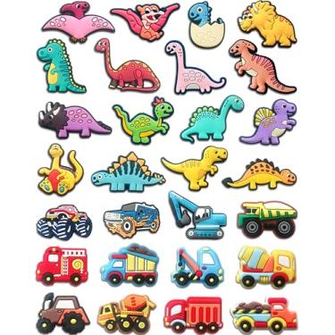 Imagem de Berloques de crocodilo de dinossauro e carros para meninos, 24 peças de alfinetes de decoração de sapatos de dinossauro e caminhão para tamancos, acessórios de sapatos fofos para crianças, meninos