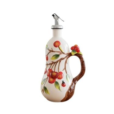 Imagem de DimyFew Dispensador de óleo de cerâmica, recipiente para azeite de oliva, condimento líquido decorativo, garrafa de 20 oz para casa, cozinha, restaurante, Maçã