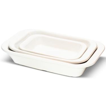 Imagem de Kit 3 Travessas Refratárias Assadeira Cerâmica Retangular Multiuso para Servir, Forno, Micro-ondas - E-FCS Store (Branco)