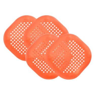 Imagem de PATIKIL Apanhador de ralo de cabelo 14 cm, 4 peças de protetor de ralo quadrado de silicone com ventosa para cozinha, banheiro, varanda, passarelas paisagísticas, pátios, laranja