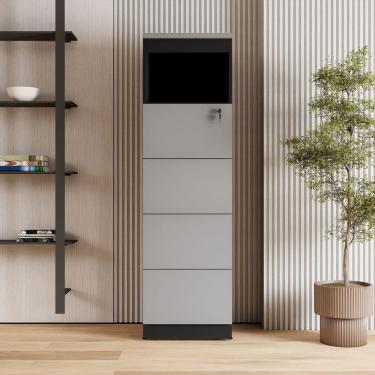 Imagem de Armário de Escritório 160cm Arquivo 4 Gavetas Puxador Cava Corporate Cinza Sagrado / Preto