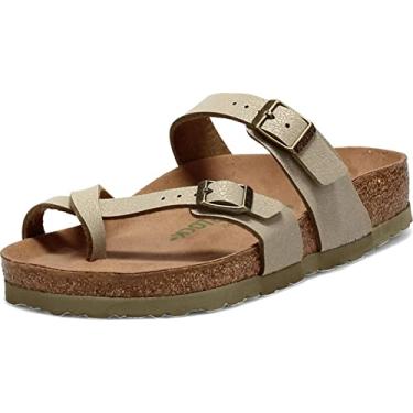 Imagem de Birkenstock Mayari Sandália feminina vegana com palmilha de cortiça, Birkibuc cáqui desbotado, 5-5.5