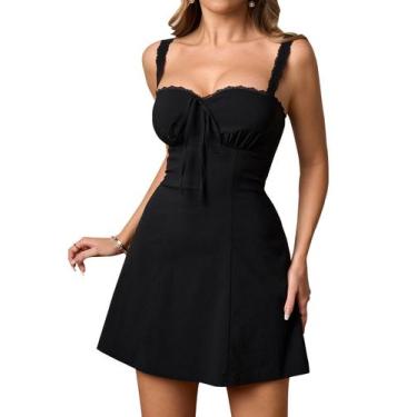 Imagem de Vestido KUTUMAI de renda com gola quadrada Mini A Line para mulheres, 