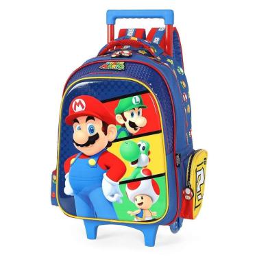Imagem de Mochila de Rodinhas Luxcel Com Alça Mario Bros Azul