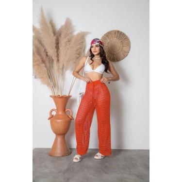 Imagem de Calça De Praia Feminina Croche Tricot Pantalona Saida Verão - Calu Tri
