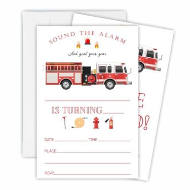 Imagem de Convite de aniversário de 15 peças de caminhão de bombeiro com 15 envelopes brancos combinando para meninos e meninas, caminhão bombeiro, lembrancinhas de festa de aniversário, suprimentos-OL-A121