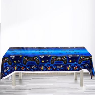 Imagem de 2 peças de toalha de mesa de videogame, tema de jogos, decoração de festa, decoração de festa para jogadores, artigos de festa de aniversário, azul