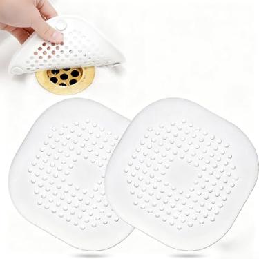 Imagem de 2 coletores de ralo de cabelo, capa quadrada de silicone para ralo de chuveiro com ventosa para coleta eficiente de cabelo, fácil de instalar e adequado para banheiro, banheira e cozinha, branco
