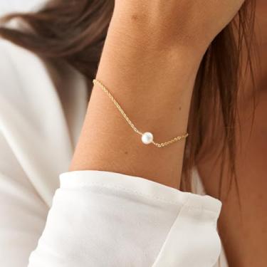 Imagem de Pulseira de ouro feminina banhada a ouro pérola delicada pingente simples joia artesanal minimalista para ela