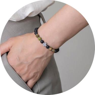 Imagem de Pulseira de contas para homens e mulheres, pulseira elástica com detalhes cruzados, contas empilháveis, joias unissex para uso diário, 19.5cm, Miçanga, Sem Pedra Preciosa