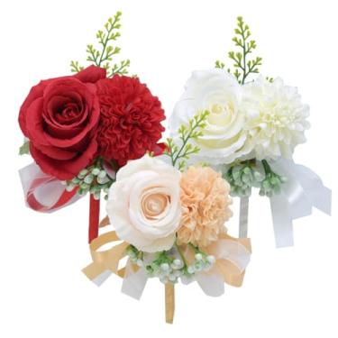 Imagem de 1 broche de flores simuladas para casamentos delicado corpete nupcial noivo peito acessório floral realista para vestido de noiva e noivo cor de terno, Tecido