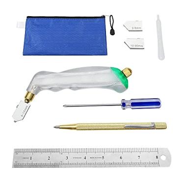Imagem de Kit de ferramentas de corte, alça de pistola, óleo de alimentação, cortador de vidro, 2 lâminas extras de 2 mm a 20 mm, conta-gotas de óleo, caneta de gravação de tungstênio, chave de fenda, régua de