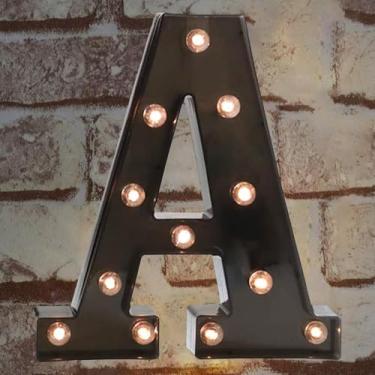 Imagem de Letreiro decorativo com letras iluminadas por LED - Letras de letreiro do alfabeto com luzes para festa de aniversário de casamento, Natal, luz noturna, decoração de bar, preto A