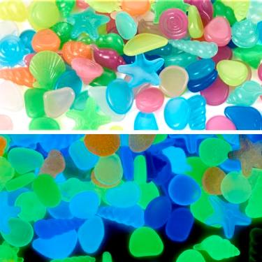 Imagem de 100 peças de pedras luminosas que brilham no escuro seixos decorativos de animais para aquário aquário caminho de jardim pátio gramado quintal decoração de calçada ornamentos internos ao ar livre